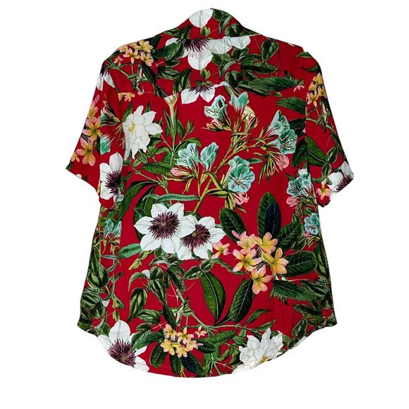 Sandrine Rose Hawaiian Pearl Snap Floral Shirt Red S/S Women Small NWT Made USA - Picture 3 of 10
